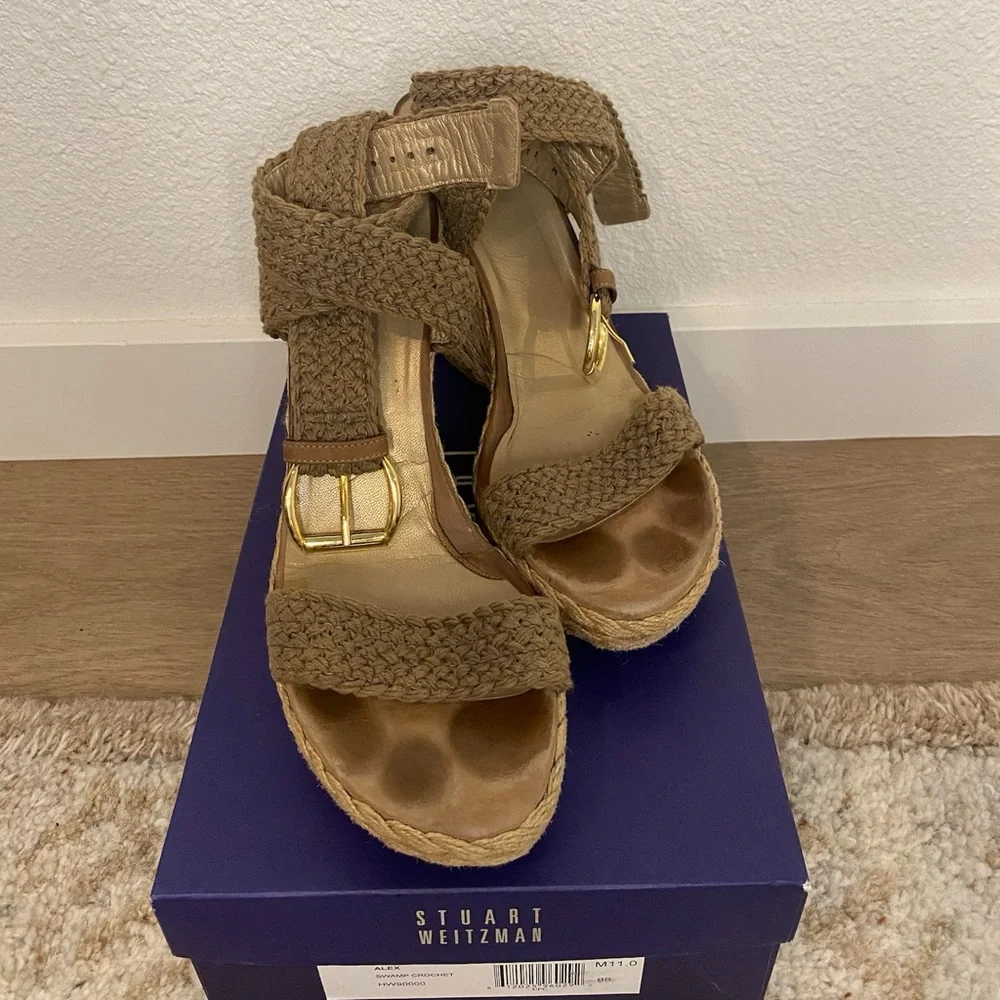Stuart Weitzman Braided Espadrille Wedge Sandals in Tan - Picture 3 of 8